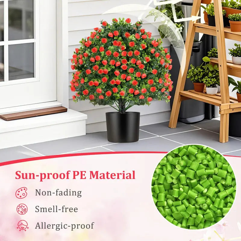 21.5-Inch Faux Rose Topiary Ball Tree — Realistic Silk Floral Accent for Any Space