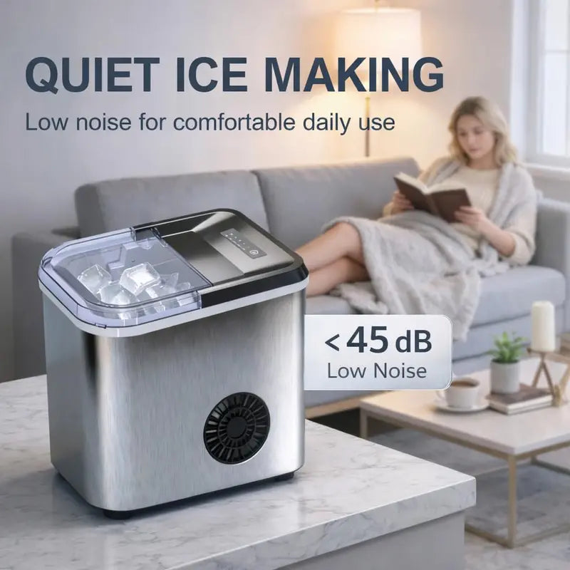 High-Yield Countertop Ice Maker  38 lb/Day Output, 9 Cubes in 3.5 Minutes, Dual Bullet Sizes, Self-Cleaning for Camping, RV & Parties