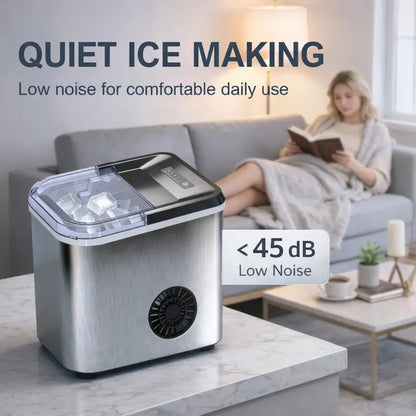 High-Yield Countertop Ice Maker  38 lb/Day Output, 9 Cubes in 3.5 Minutes, Dual Bullet Sizes, Self-Cleaning for Camping, RV & Parties