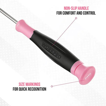 WORKPRO 10-Piece Precision Screwdriver Set  Magnetic Tips, Phillips/Slotted/Torx, Includes Pink Carry Pouch
