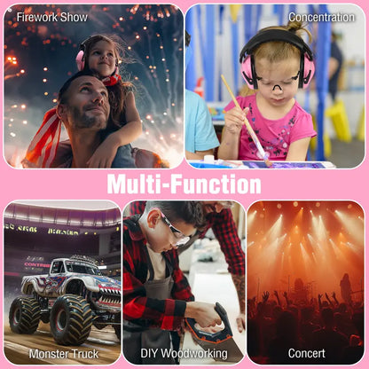 WORKPRO Kids’ Noise-Reducing Safety Earmuffs — Lightweight Hearing Protection, Pink Ribbon Design