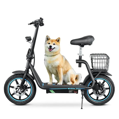 BOGIST M5 Elite Electric Scooter for Adults  500W (800W Peak) Motor, 25 MPH Top Speed, 45 KM Range, Integrated Seat & Basket, Blue
