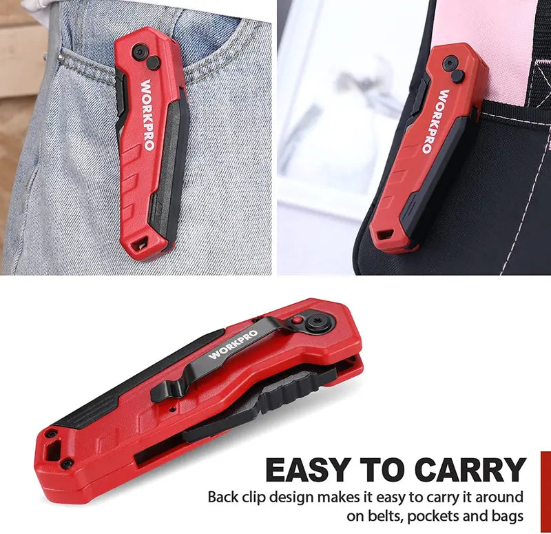 WORKPRO Quick-Change Folding Utility Knife  Includes 13 Replacement Blades