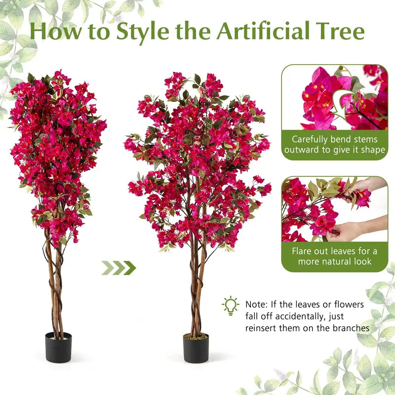 6-Foot Bougainvillea Artificial Tree  Lifelike Indoor or Patio Plant Decor