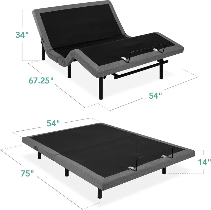 Electric Twin XL Adjustable Bed Frame  Ergonomic Base with Wireless Remote, Massage, Nightlight & Dual USB Ports