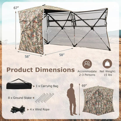 Full-Access 360° Hunting Blind  Zippered Entry, Carry Bag, and Compact Ground Shelter for Deer or Turkey