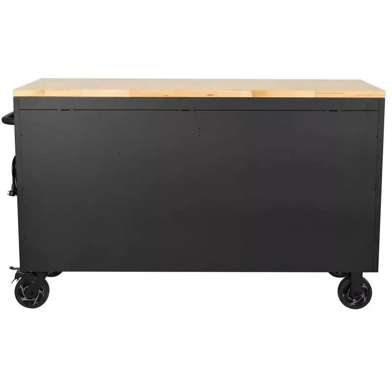 Heavy-Duty 61-Inch Mobile Workbench  15-Drawer Design with Solid Wood Top