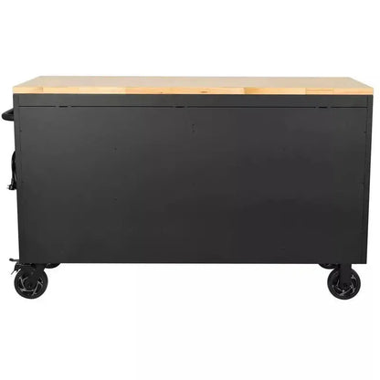 Heavy-Duty 61-Inch Mobile Workbench  15-Drawer Design with Solid Wood Top