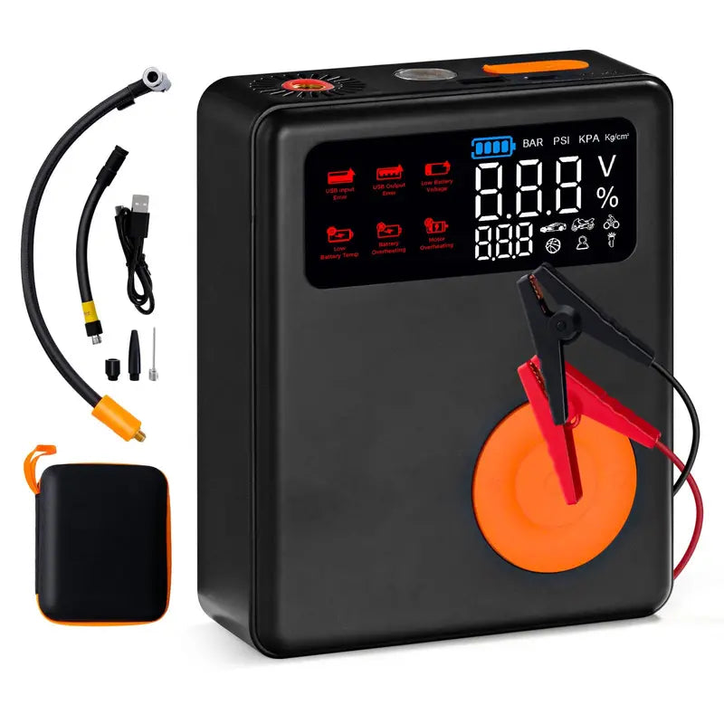 All-in-One Car Jump Starter Featuring Integrated Air Compressor and USB Charging Ports
