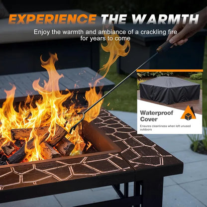 Devoko 32-Inch Outdoor Fire Pit Table  Weather-Resistant Metal Fireplace with Waterproof Cover for Patios