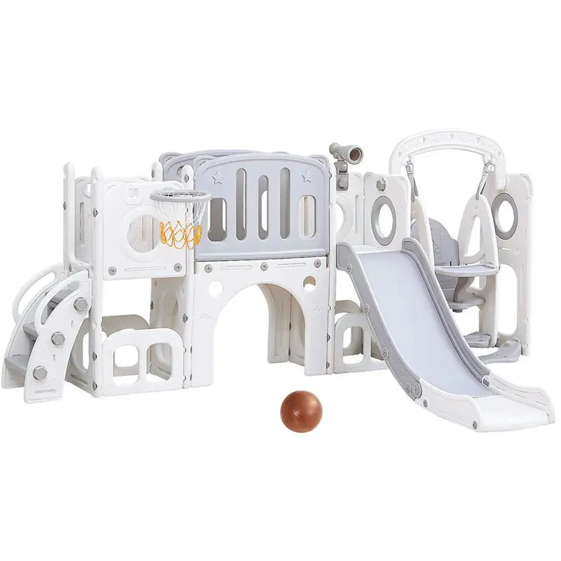 Keezi Multi-Sport Outdoor Play Set: Slide, Swing, Basketball Hoop, and Football Ring