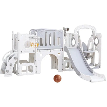 Keezi Multi-Sport Outdoor Play Set: Slide, Swing, Basketball Hoop, and Football Ring