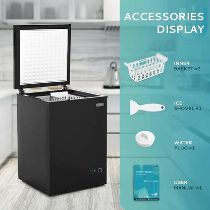 EUHOMY 3.5 Cu. Ft Chest Freezer — Compact Deep Freezer with Removable Basket, 7-Level Thermostat, Energy-Efficient Design