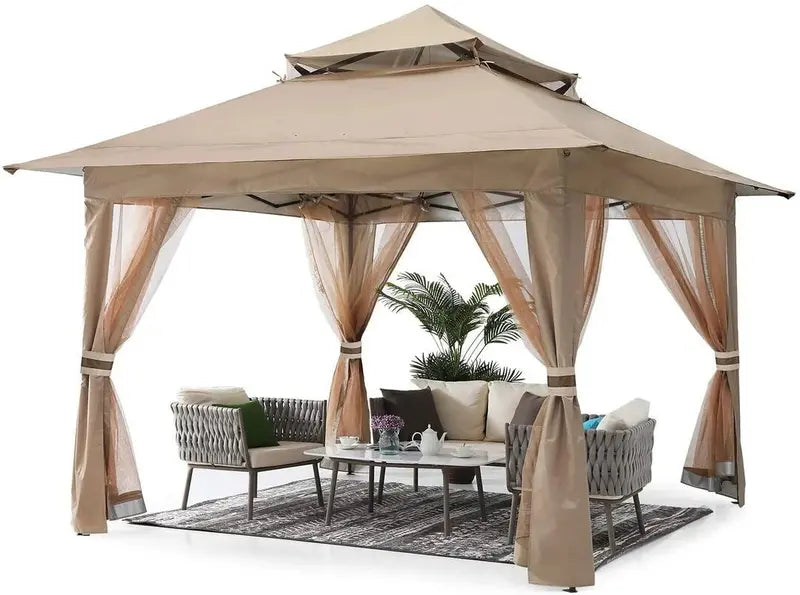 13×13 ft Pop-Up Outdoor Gazebo with Mosquito Netting and Canopy Shelter
