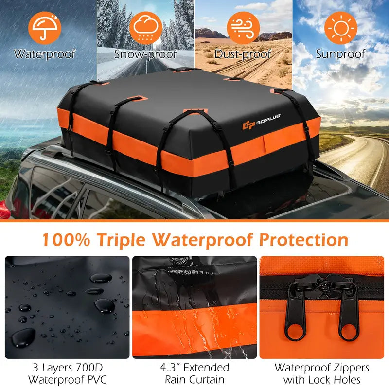 21-Cubic-Foot Rooftop Cargo Carrier Bag  Fully Waterproof Soft Roof Bag for All Vehicles