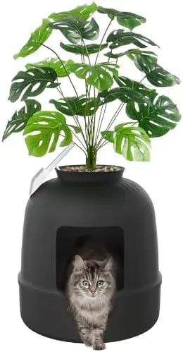 Lifewit Hidden Litter Box with Faux Plant & Scoop | Odor Control & Carbon Filter | Black | Living Room/Bathroom Friendly
