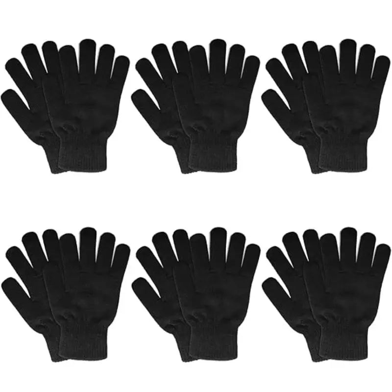 6-Pair Unisex Acrylic Knit Winter Gloves for Everyday Cold-Weather Wear