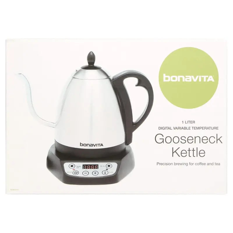 Bonavita 1L Precision Temperature Gooseneck Kettle  Silver, 1000W, Ergonomic Pour Control