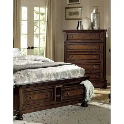 Classic 5-Piece Master Bedroom Set  Brown Cherry Platform Bed with Storage and Matching Furniture