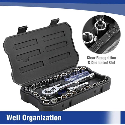 WORKPRO 39-Piece Drive Socket Wrench Kit  1/4-Inch and 3/8-Inch Ratchet Set with Metric and SAE Sockets