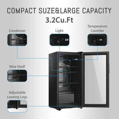 HAILANG Freestanding Beverage Refrigerator  105-Can Capacity, Energy-Efficient Cooling Unit