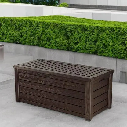 570L All-Weather Resin Storage Bench  Boat-Shaped Outdoor Box with Piston-Assisted Lid, Lockable Closure & Side Handles