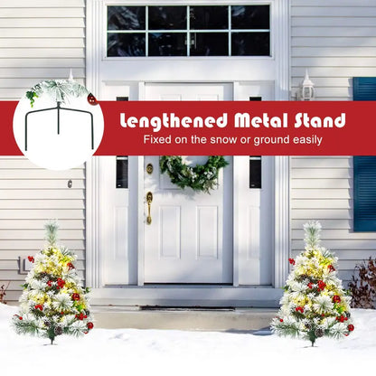 Set of Two 2-Foot Pre-Lit Snow-Flocked Pathway Christmas Trees