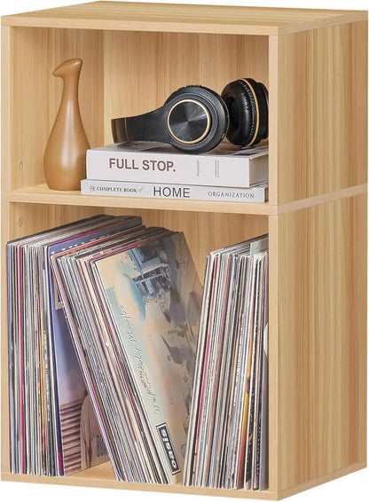 LEYAOYAO Natural Wood 7-Cube Bookshelf  Modern Open-Back Storage Unit with Solid Legs