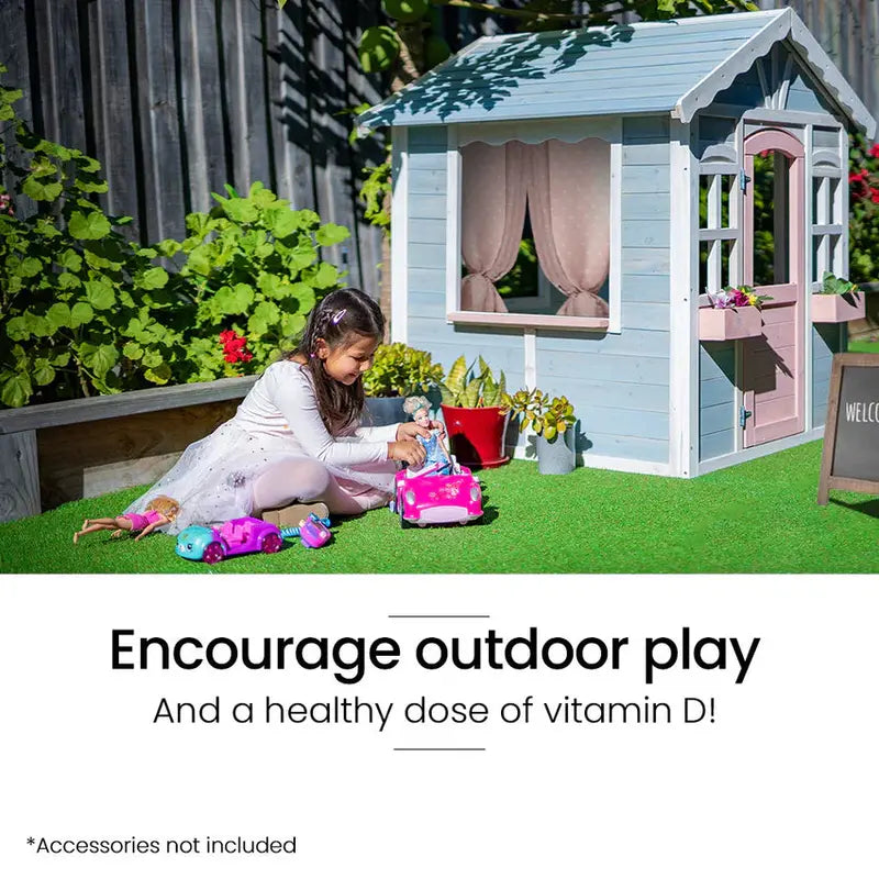ROVO KIDS DIY Timber Playhouse  Natural-Finish Wooden Cubby House for Backyard Play