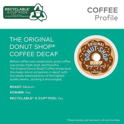 The Original Donut Shop Decaf Medium Roast K-Cups  96-Count, Kosher-Certified & Recyclable Keurig Pods