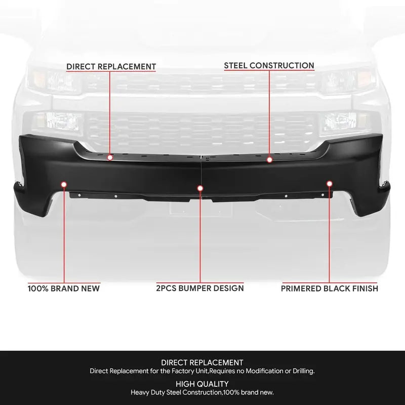 Modular Front Bumper for 20192021 Chevy Silverado 1500 & 2022 Limited  No Parking Sensor Holes