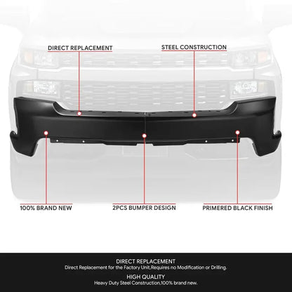 Modular Front Bumper for 20192021 Chevy Silverado 1500 & 2022 Limited  No Parking Sensor Holes