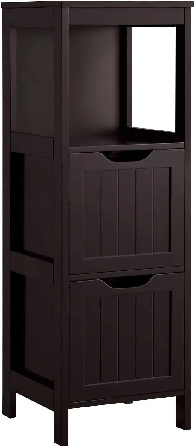 Yaheetech Freestanding Bathroom Floor Cabinet  Two-Drawer White Wooden Organizer with Side Rack & Shelf