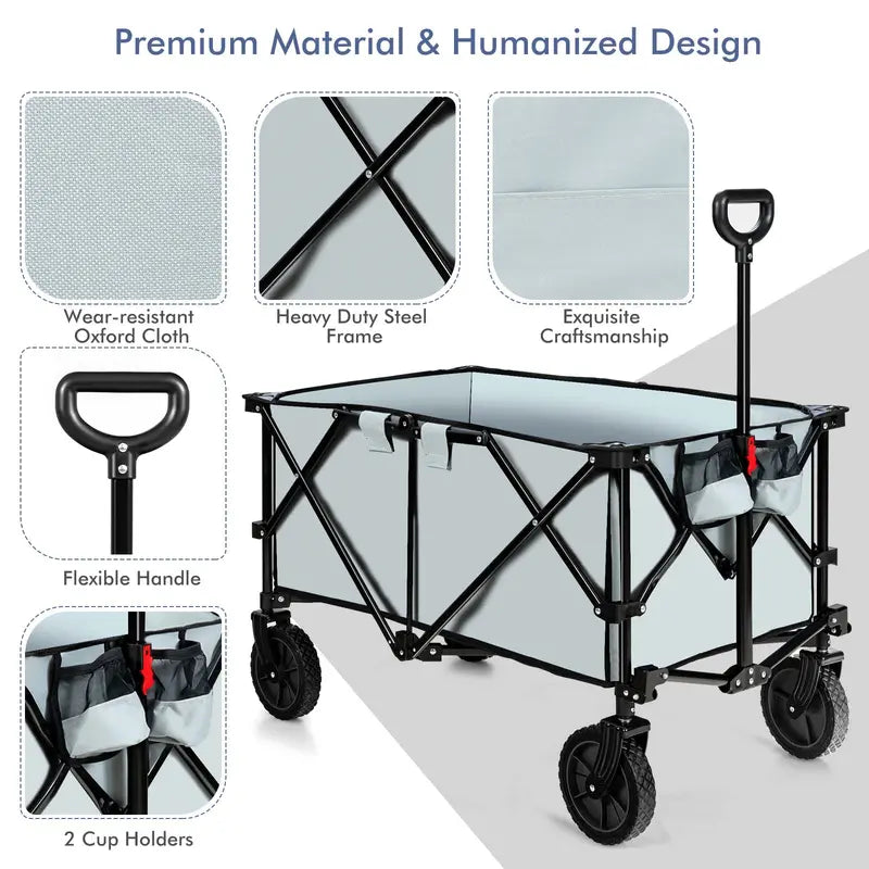 Collapsible Utility Wagon  Folding Cart with All-Terrain Wheels, Telescoping Handle, and Included Cover Bag