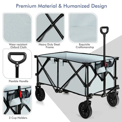 Collapsible Utility Wagon  Folding Cart with All-Terrain Wheels, Telescoping Handle, and Included Cover Bag