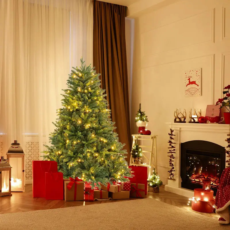 Hinged Pre-Lit Artificial Christmas Tree with Warm White and Multi-Color LEDs