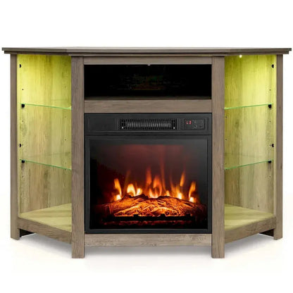 Costway Electric Fireplace TV Stand  LED-Lit Media Console with 18″ Heater & Adjustable Flame Effects