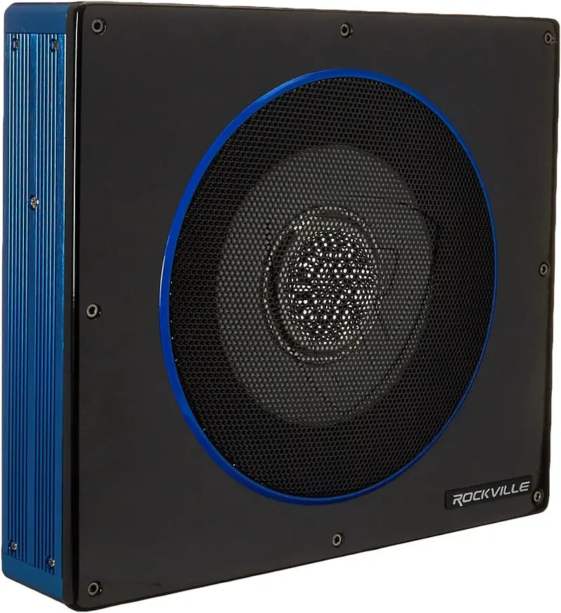 Rockville RW10CA 10″ 800 Watt Slim Low Profile Powered Car Subwoofer, Black