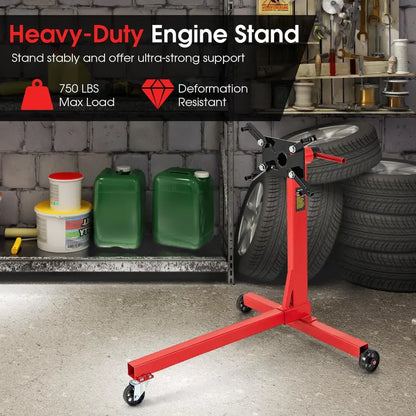 Precision Engine Stand  750 lb Motor Lift with 360° Rotation, Adjustable Arms & Mobility Wheels