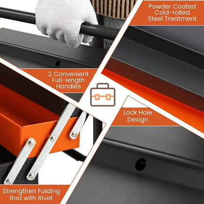 22-Inch 3-Tier Folding Metal Tool Box with 5 Removable Trays & Lockable Handle