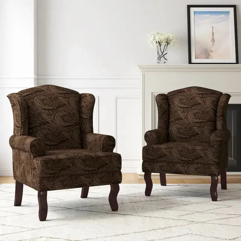 Classic Wingback Accent Chair Duo  Traditional Upholstered Armchairs for Living Spaces