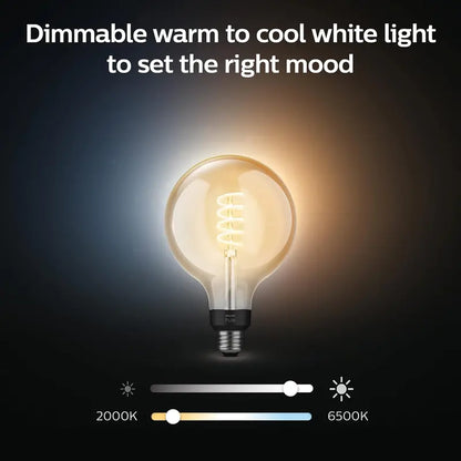 Philips Hue White Ambiance G40 Smart LED Bulbs 4-Pack, 550LM, E26, Warm-to-Cool, Alexa & Google Assistant Compatible