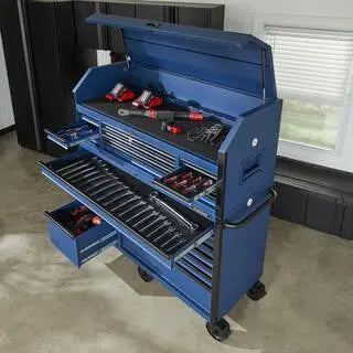 23-Drawer Heavy-Duty Rolling Tool Chest & Cabinet Set  56-Inch Wide Matte Blue Professional Storage System