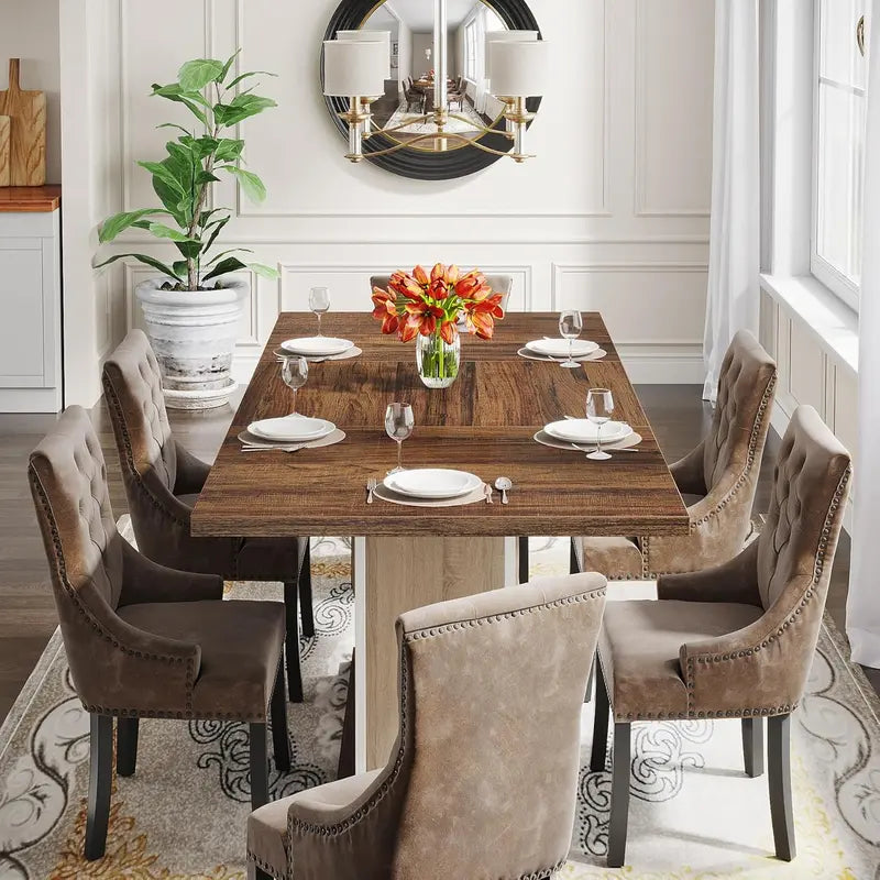 55-Inch Oak-Brown Farmhouse Dining Table — Rectangular Kitchen Table for 46 in Versatile Two-Tone Finish