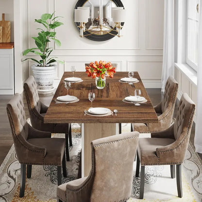 55-Inch Oak-Brown Farmhouse Dining Table — Rectangular Kitchen Table for 46 in Versatile Two-Tone Finish