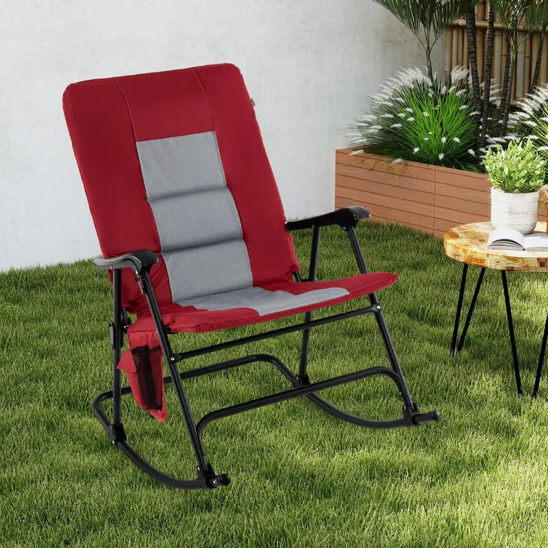 Extra-Large Folding Rocking Lounge Chair  Padded Seating, Sturdy Metal Frame & Side Organizer Pocket