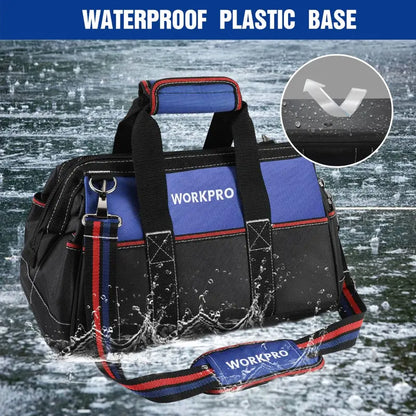 WORKPRO 16-Inch Heavy-Duty Wide-Mouth Tool Bag  Waterproof Molded Base & Adjustable Shoulder Strap
