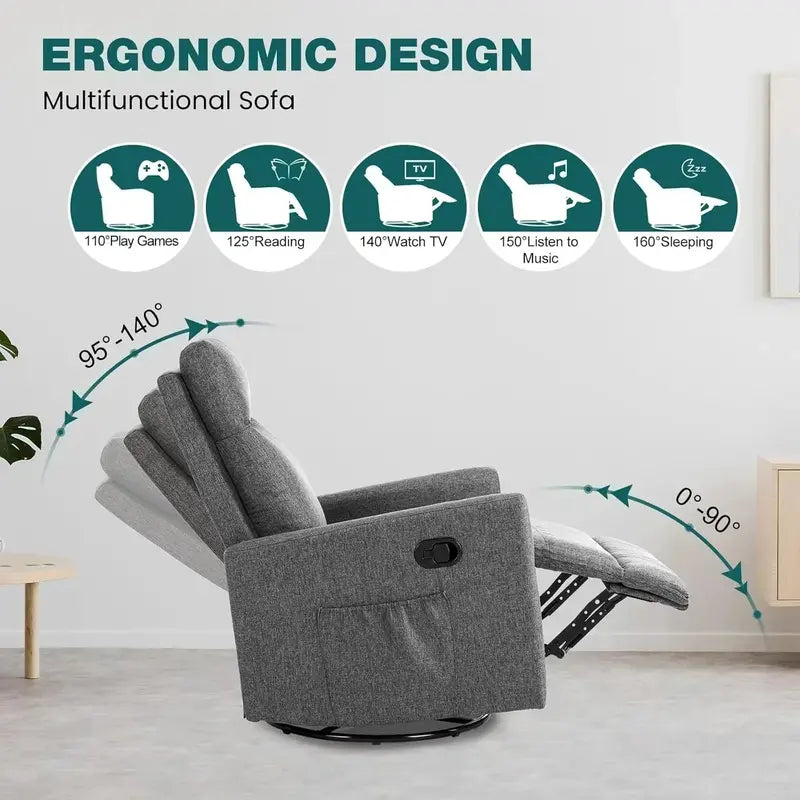 Ergonomic Swivel Rocking Chair with Padded Footrest and Deep Cushioned Seat