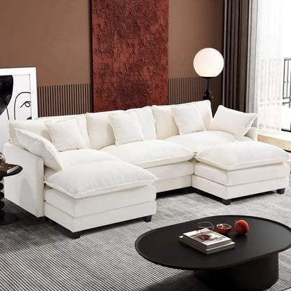 111.4-Inch L-Shaped Modular Cloud Sofa  Chenille 4-Seater with Ottoman & Deep Seat Design