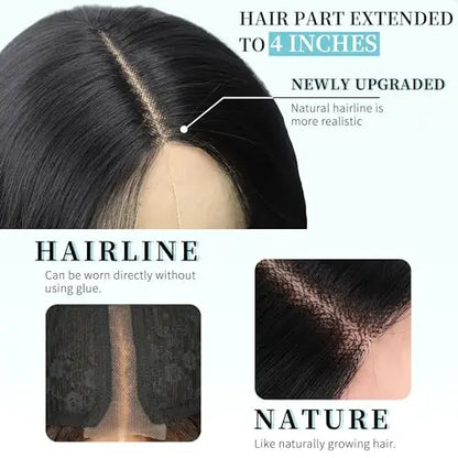 26″ Long Wavy Black Lace Front Wig for Women  Synthetic, Heat-Resistant, Daily/Party Use